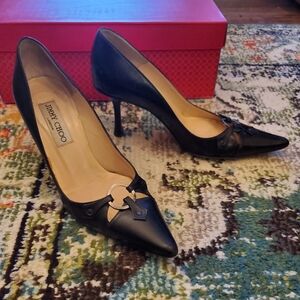 JIMMY CHOO black leather high BOSSY pumps